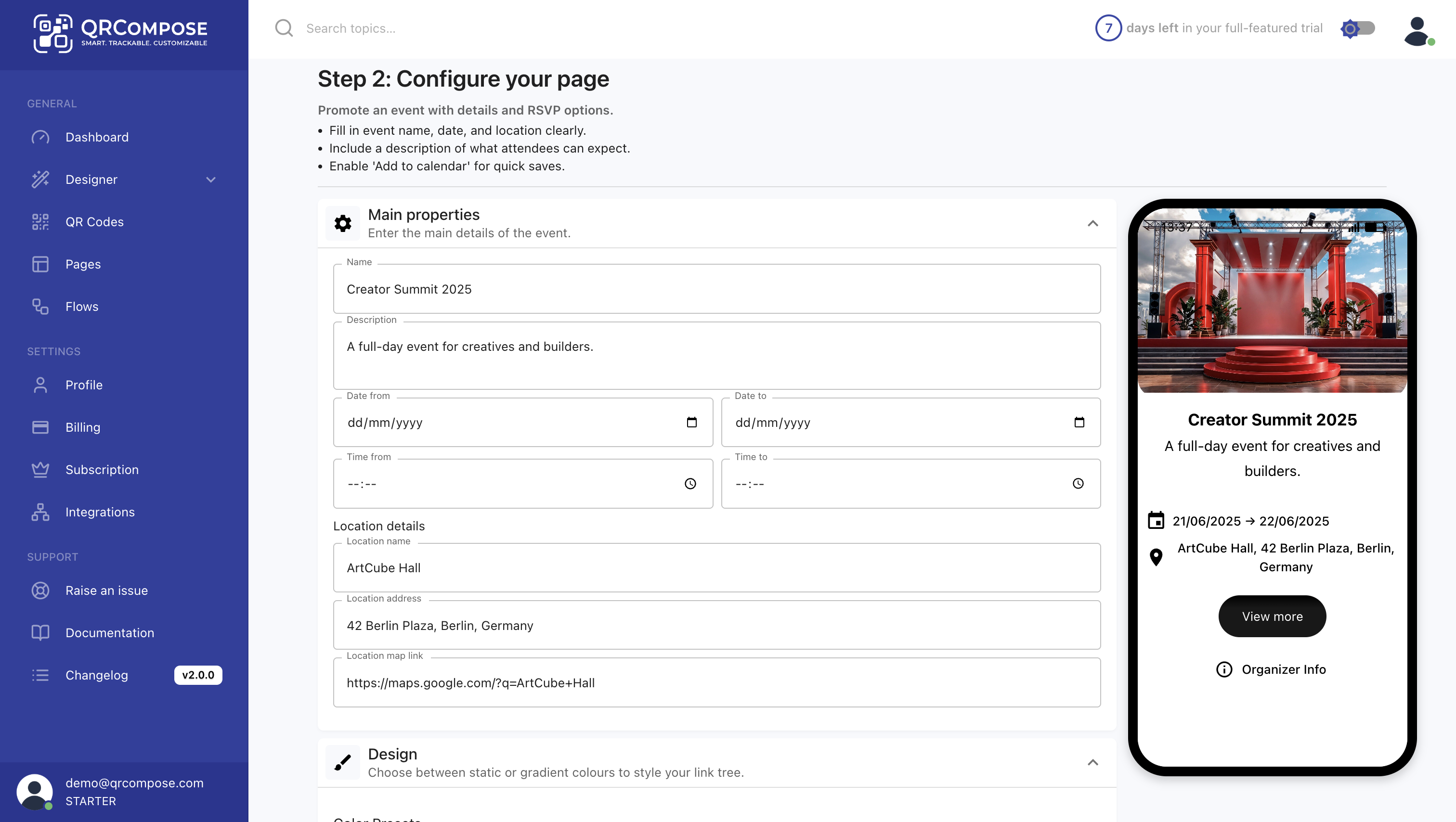 Configure event Screenshot