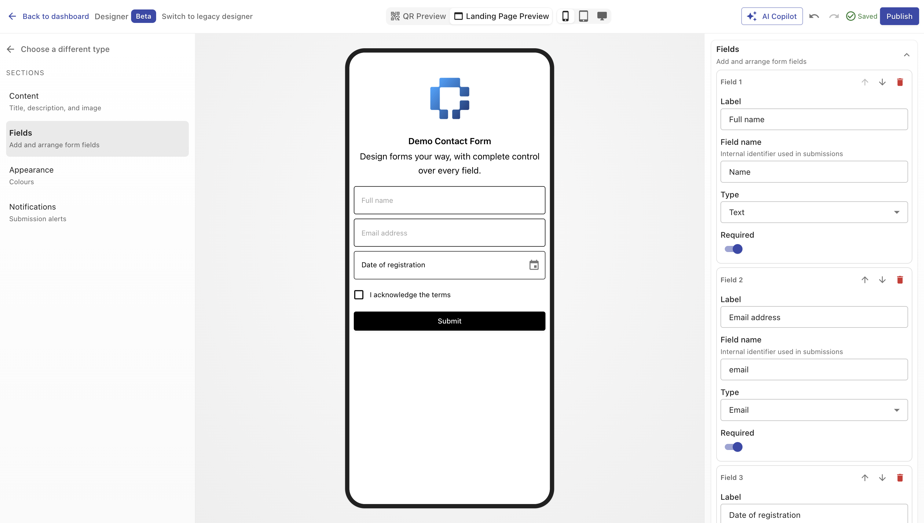 Configure Page Form Screenshot