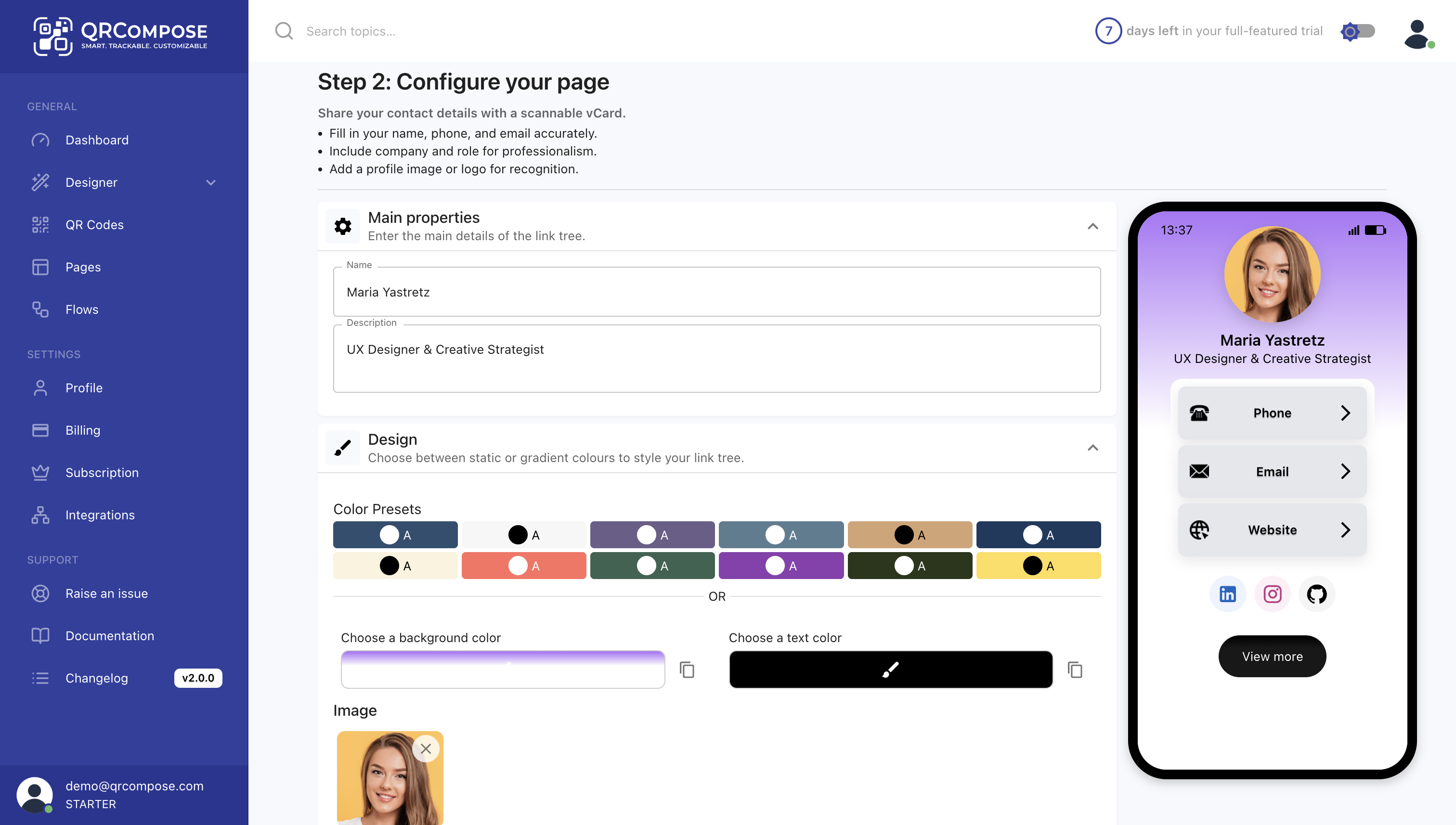 Configure vCard Screenshot