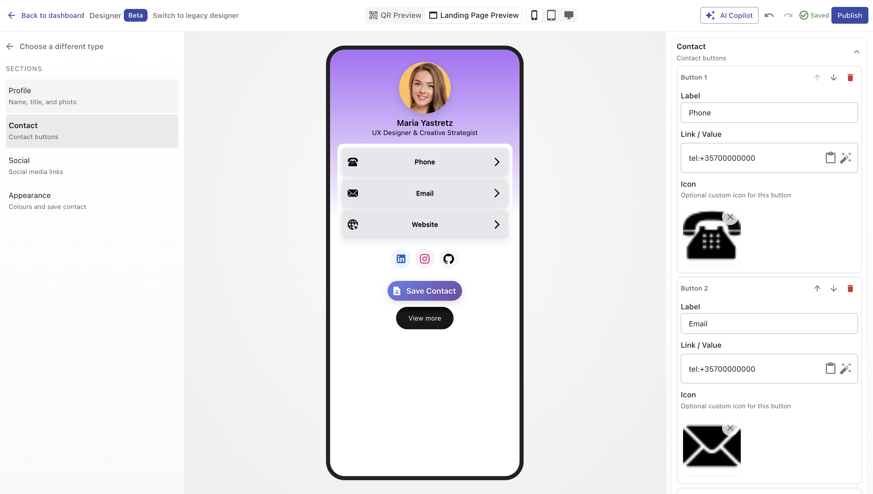 Configure vCard Screenshot